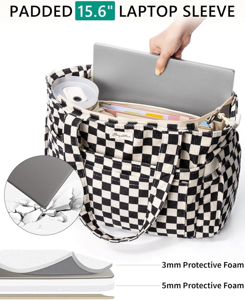 Bagstellar Corduroy Tote Bag for Women, 17 Pockets Laptop Work Tote Bag Lightweight Teacher Nurse Bible Bag for School Travel | with 40oz Cup Holder, Multi Compartment, Zipper Crossbody Bag, College Shoulder Bag, Daily Purse w/ Strap, Ideal Gift for Women - Image 4